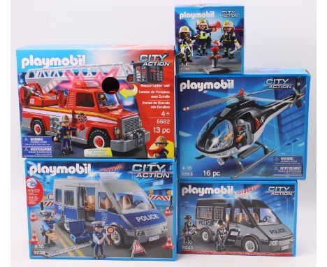 Playmobil City Action factory sealed boxed model group of 5 comprising No. 9236 Action Police Van, No. 5682 Rescue Ladder Uni