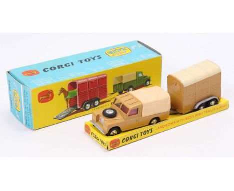 Corgi Toys Gift Set 2 comprising Land Rover with pony trailer and pony figure, tan version with apricot tilt and red interior