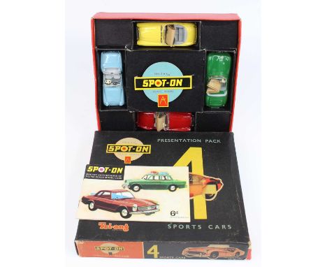 Triang Spot On, 4 Sports Car Gift Set, comprising MGA with red body and grey interior, Triumph TR3 with light blue body and g