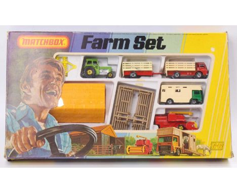 Matchbox Lesney Gift Set G6 Farm Set, set contains Horsebox, Tractor, Combine Harvester, Horsebox, Animal Transporter, a barn