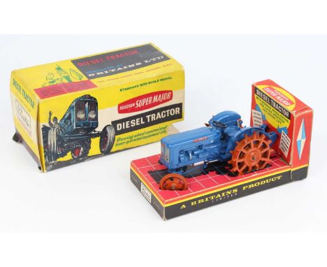 Britains No.171F Fordson Super Major Diesel Tractor, blue body, orange wheels including spud wheels to rear, black steering w