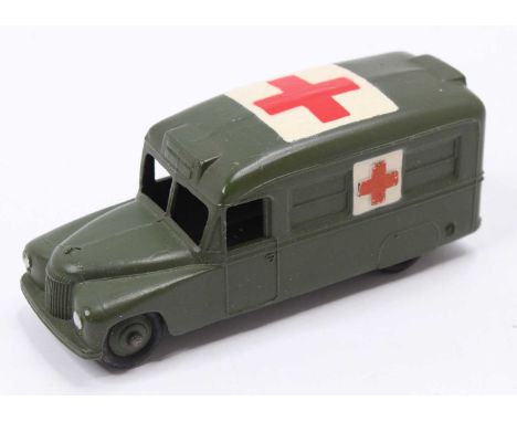 Dinky Toys No. 30HM Daimler military ambulance, US export issue comprising military green body with red cross on white backgr