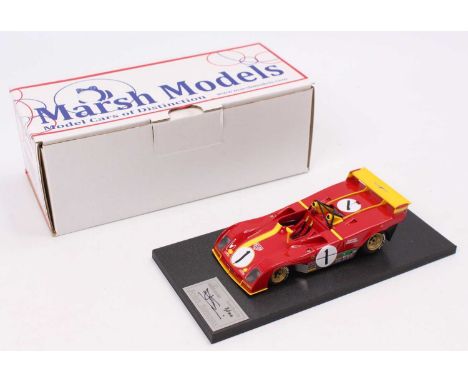 A Marsh Models factory hand built 1/43 scale model of an MM273 Nürburgring Ferrari 312PB 1973 race car, comprising red body w