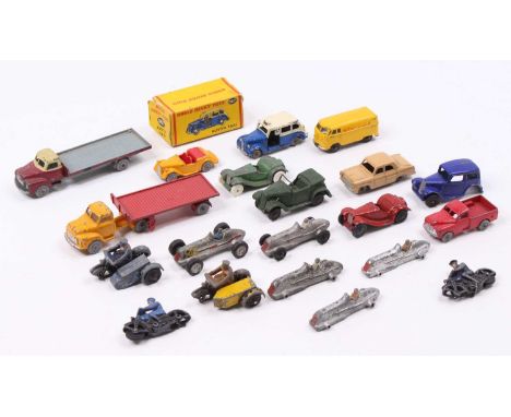 Dinky Toys and Dinky Dublo mixed play worn group, with examples including No. 071 Volkswagen Delivery Van, No. 067 Austin Tax