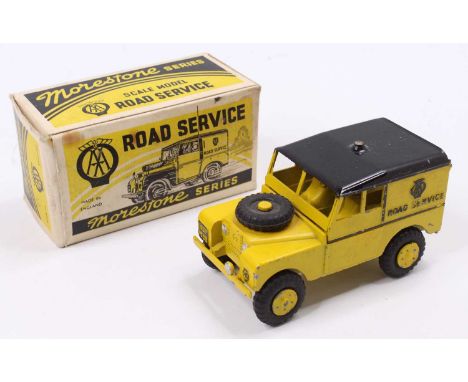 A Morestone Series large scale model of an AA Land Rover, yellow body, with a black roof, and driver and passenger figures, s