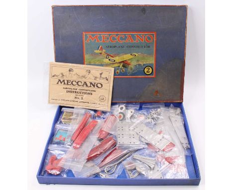 A Meccano No. 2 Aeroplane Constructor Kit, housed in the original blue ground and labelled box, with a quantity of silver and