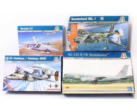 An Italeri mixed scale plastic aircraft kit group to include a No. 1281 KC-135R Stratotanker, No. 2687E-2C Hawkeye 2000, No. 