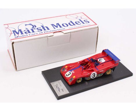 A Marsh Models factory hand built 1/43 scale model of an MM273 Ferrari 312PB 1973 Velle Lunga race car, comprising red body w