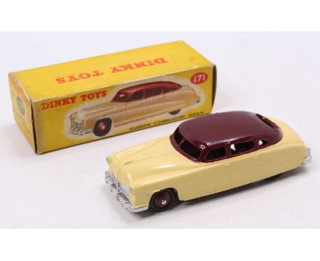 Dinky Toys No. 171 Hudson Commodore Sedan, cream body with maroon roof and hubs, with silver detailed grille, in the original