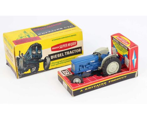 Britains No.9525 Fordson Super Major Diesel Tractor, blue and grey with grey plastic hubs, black steering wheel and tyres, wi