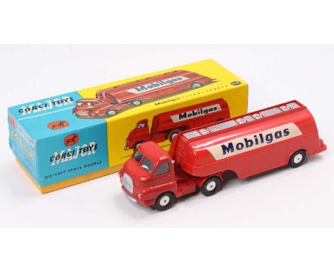 Corgi Major Toys No. 1110 Bedford S Type Petrol Tanker, red body, with smooth spun hubs, silver trim, and 'Mobilgas' decals, 