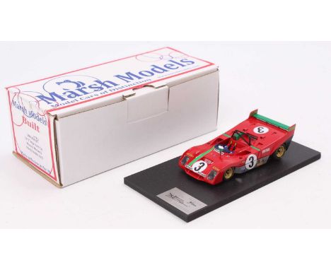 A Marsh Models factory hand built 1/43 scale model of an MM265 B3 Ferrari 312PB Targa Florio racing car, comprising red &amp;