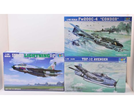 A Trumpeter 1/32, 1/48 scale plastic aircraft kit group to include a No. 02814 Condor FW200C aircraft, together with a No. 02