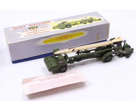 Dinky Toys, 666 Missile Erector Vehicle and Corporal Missile Launcher, green body, metal erector gears, white missile, sold i