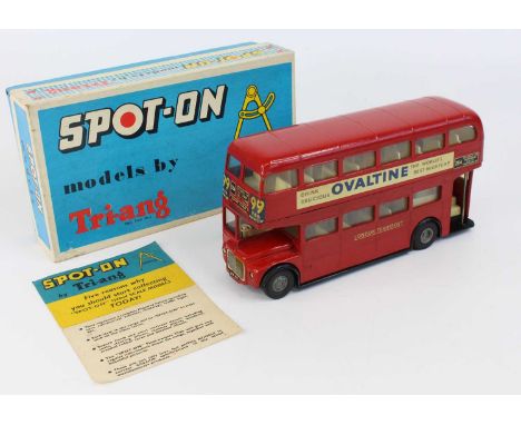 Spot On Models No.145 London Transport Routemaster bus comprising of red body with black base plate and Ovaltine livery, hous