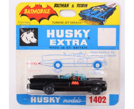 A Corgi Toys Husky Extra No. 1402 Batmobile with Batman &amp; Robin Figures, a super example (M-BM)