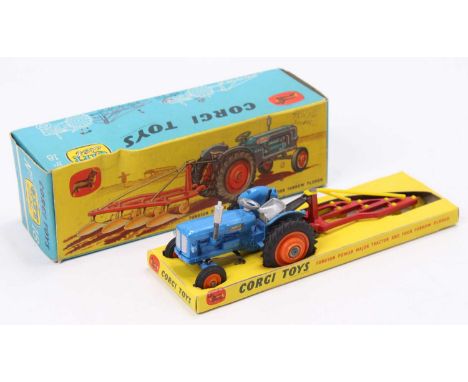 Corgi Toys Gift Set 18 Ford Tractor and plough set, comprising of a 55 Fordson Power Major Tractor with 56 four furrow plough