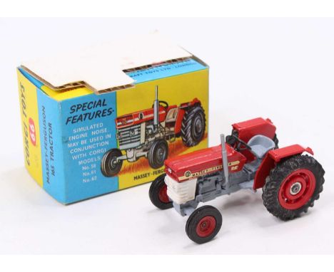 Corgi Toys No. 66 Massey Ferguson 165 tractor comprising of red and grey body with red hubs, housed in the original blue &amp