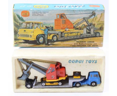 Corgi Toys Gift Set No. 27, Machinery Carrier gift set comprising of Bedford tractor unit with low loader trailer and Priestm