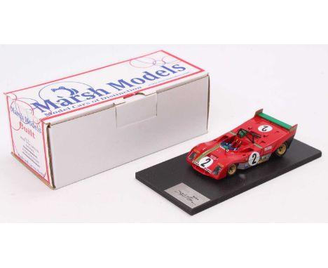 A Marsh Models factory hand built 1/43 scale model of an MM265 Ferrari 312PB 1972 Nürburgring race car, comprising red body w