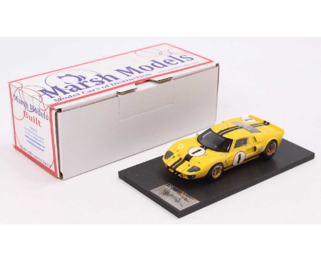 A Marsh Models factory hand built 1/43 scale model of an MM307B Ford Mk2 Daytona 1967 race car, finished in yellow with black