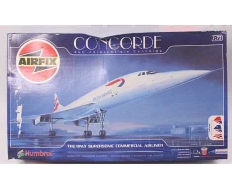 An Airfix No. 11050 part started 1/72 scale boxed plastic kit for a Concord, housed in the original box