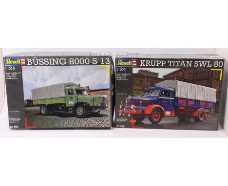 A Revell 1/24 scale commercial vehicle plastic kit group, to include a No. 07498 Bussing 8000S13 covered wagon, together with