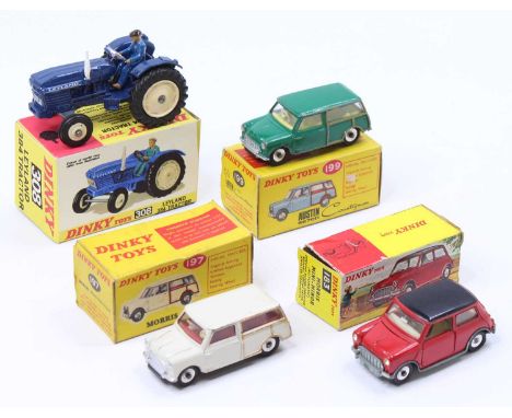 Dinky Toys boxed group of 4 comprising No. 183 Morris Mini Minor in cherry red, (VG-BVG), No. 197 Morris Mini Traveller (VG-B