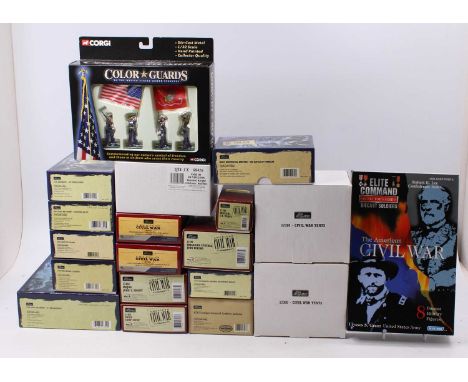 Britains, Corgi, and Blue Box American Civil War boxed figure group, with examples including No. 17302 Clubs Are Trumps 19th 