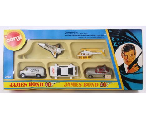 Corgi Juniors No. 3082 James Bond five piece gift set comprising Jaws van, Aston Martin DB5, Lotus Esprit, Moonraker Space Sh