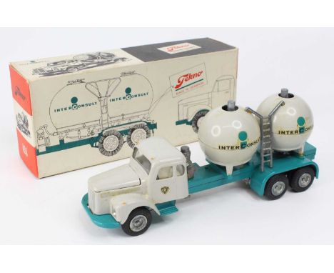 Tekno No.453 Scania Cement Transport Lorry, grey cab with blue chassis, with metal ladder, "Interconsult" Decals to sides, Ce