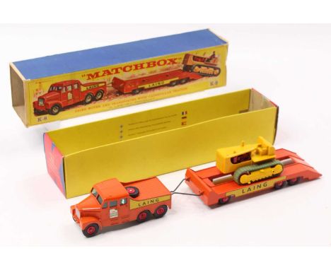 Matchbox Lesney King Size K8 Scammell 6x6 Prime Mover &amp; Trailer with Caterpillar Tractor, orange Scammell &amp; Trailer, 