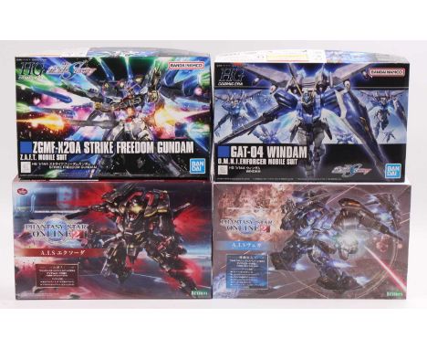 Ban Dai and Kotobukiya boxed kit group of 4 comprising 2x Ban Dai 1/144th scale Gundam - Strike Freedom Gundam ZAFT Mobile Su