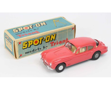 Spot On Triang No.112 Jensen 541, comprising pink body with cream interior, red steering wheel, housed in the original card b