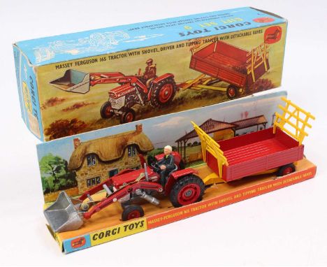 A Corgi Toys gift set No. 9 Massey Ferguson 165 tractor &amp; shovel, with tipping trailer attachment, housed in the original