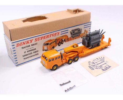 French Dinky 898 Berliet Low Loader, finished in orange including trailer with yellow concave and convex hubs, with correct d