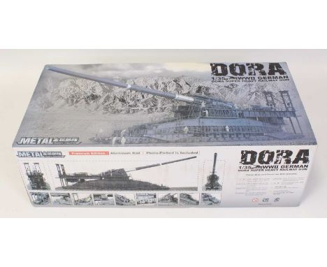 A Metal Troops Creation 1/35 scale premium edition kit for a WWII German Dora Super Heavy Railway Gun housed in the original 