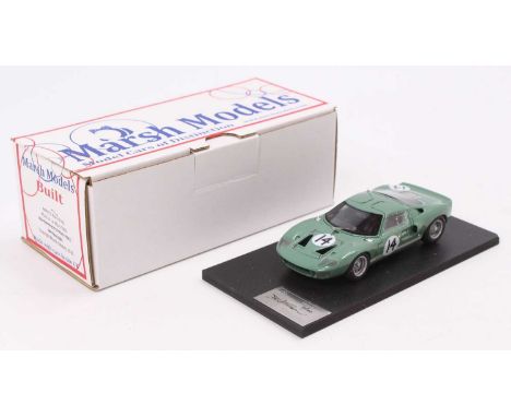 A Marsh Models factory hand built 1/43 scale model of an MM271 1965 Le Mans Ford GT40, finished in avocado green with racing 