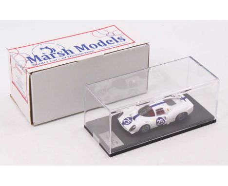 A Marsh Models factory hand built 1/43 scale model of an LE32 1967 NART Ferrari 412P practice version race car, finished in w