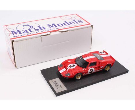 A Marsh Models factory hand built 1/43 scale model of an MM307B Ford Mk2 Daytona 1967, racing No. 3 with red body, as driven 