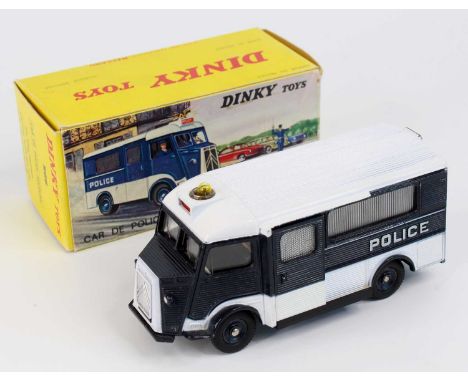 French Dinky Toys No. 566 Citroën Police support vehicle comprising of dark blue and white body with battery box fitment to b