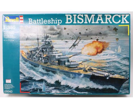 A Revell 1350 scale plastic kit for the Bismarck Battle Ship, model No. 05040 housed in the original box