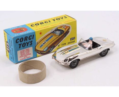 Corgi Toys No. 312 Jaguar E type Competition model in chrome finish with black interior, fitted with wire wheels, complete wi