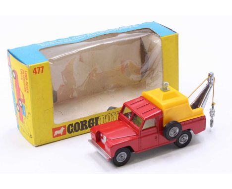 Corgi Toys No. 477 Landrover breakdown vehicle, comprising of red body with plastic rear tilt, cast hubs, housed in the origi