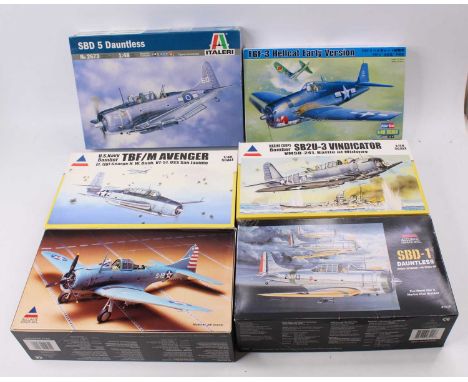 Accurate Miniatures, Italeri, and Hobby Boss plastic model aircraft kit group of 6, with examples including an Italeri 1/48th