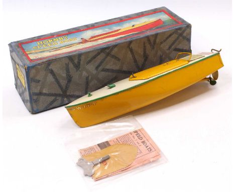 Hornby Speed Boat No.2 "Swift" cream and yellow body with green detailing, with original Hornby Speedboat decal to hull, work