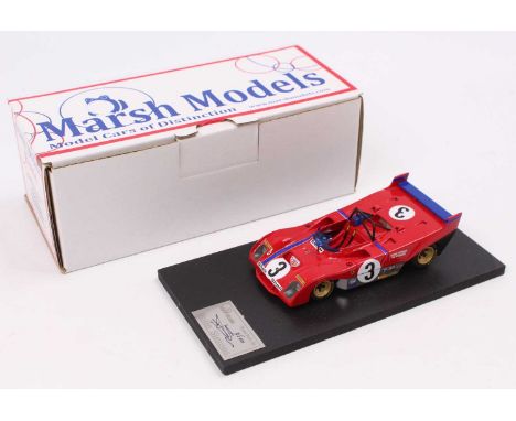 A Marsh Models factory hand built 1/43 scale model of an MM265 Ferrari 312PB 1972 Nürburgring race car, comprising red &amp; 