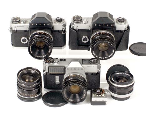 A Collection of Canon Canonflex Cameras &amp; Lenses. Comprising Canonflex RM with Super Canomatic 50mm f1.8 R (condition 5F)