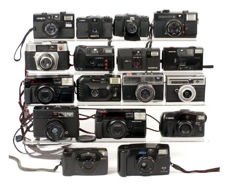 Box of Approx 17 35mm Compact Cameras. To include Lomo LC-A, Minolta Hi-Matic GF, Minox 35, Konica C35, Pentax etc. All untes