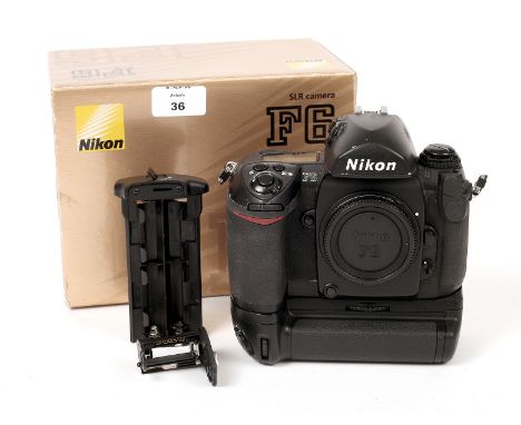 Nikon F6 Film Camera Body with MB-40 Battery Grip. Body #0020090 (condition 5F). With EN-EL4 rechargeable battery (no charger